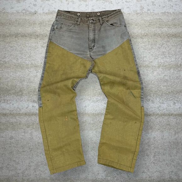 Vintage Wrangler Jeans Double Knees Baggy Fit Faded Brown Wash Denim 90s - Picture 2 of 11